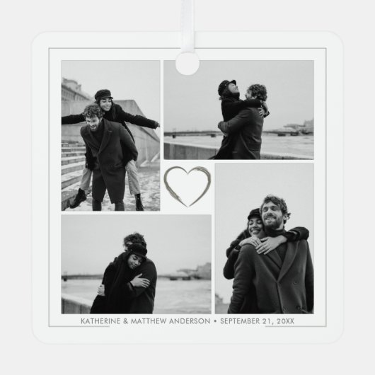 4 Fotocollage Bruiloft Jubileum Naam & Datum Metalen Ornament (Voorkant)