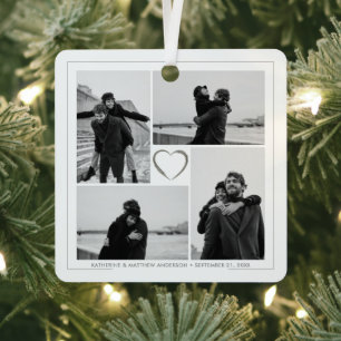 4 Fotocollage Bruiloft Jubileum Naam & Datum Metalen Ornament