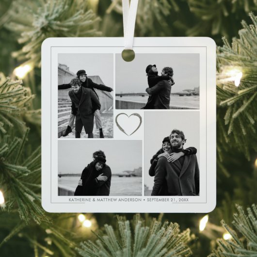 4 Fotocollage Bruiloft Jubileum Naam & Datum Metalen Ornament (Insitu)