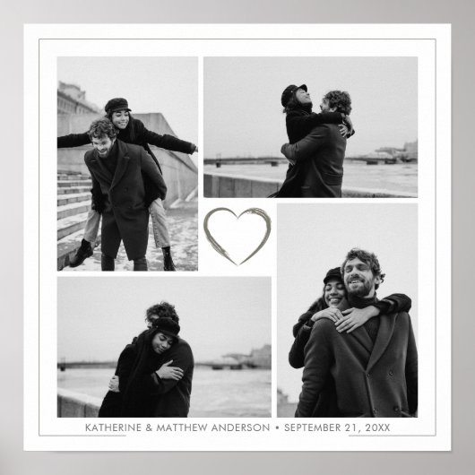 4 Fotocollage Bruiloft Jubileum Naam & Datum Poster (Voorkant)