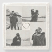 4 Fotocollage Bruiloft Jubileum Naam & Datum Stenen Onderzetter (Voorkant)