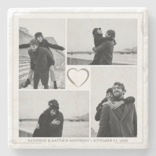 4 Fotocollage Bruiloft Jubileum Naam & Datum Stenen Onderzetter