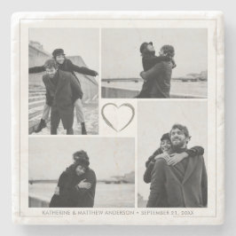 4 Fotocollage Bruiloft Jubileum Naam & Datum Stenen Onderzetter