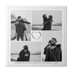 4 Fotocollage Bruiloft Jubileum Naam & Datum Tegeltje