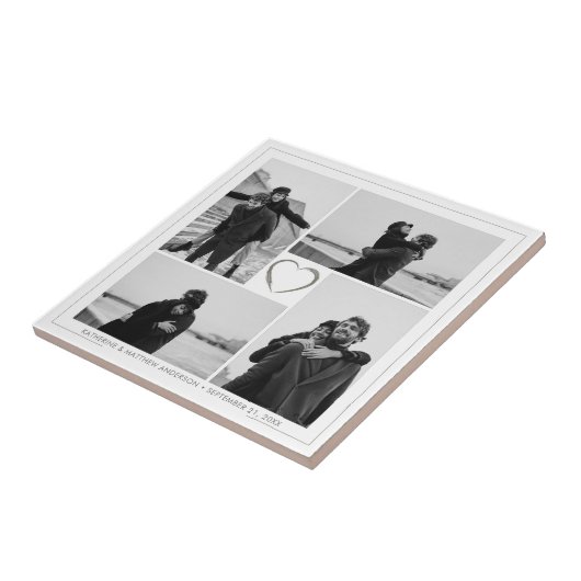 4 Fotocollage Bruiloft Jubileum Naam & Datum Tegeltje (Zijkant)