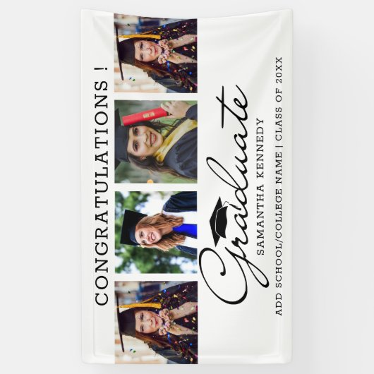 4 Fotocollage Congrats Afstuderen 2025 Afstuderen Spandoek (Verticaal)