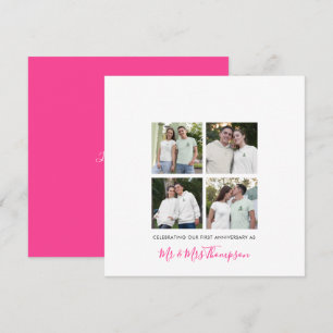 4 fotocollage Eerste Jubileum Aangepast roze Kaart