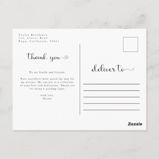 4 Fotocollage Elegant Afstuderen Dank u Briefkaart (Achterkant)