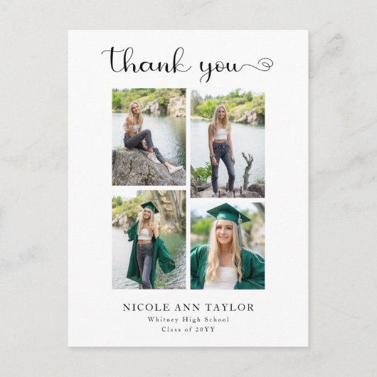 4 Fotocollage Elegant Afstuderen Dank u Briefkaart (Voorkant)