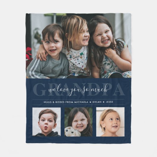 4-fotocollage en aangepaste tekst opa/gramma/ander fleece deken (Voorkant)