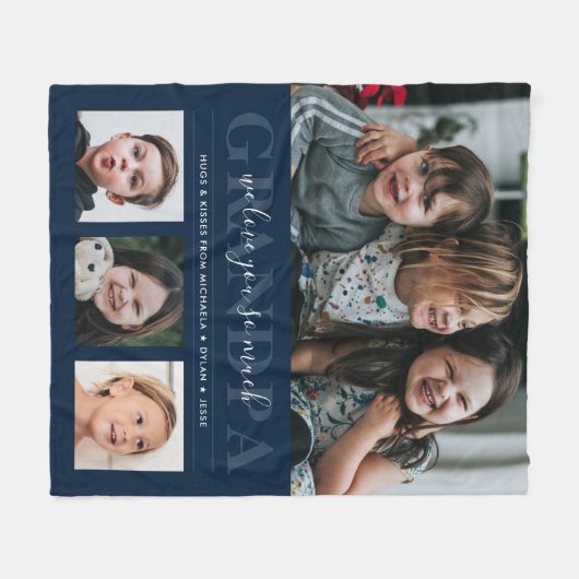 4-fotocollage en aangepaste tekst opa/gramma/ander fleece deken (Voorkant (Horizontaal))