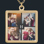 4-Fotocollage en -monogram Goud Vergulden Ketting<br><div class="desc">Prachtige persoonlijke foto's die perfect geschikt zijn voor moederdag,  als bruiloft of verjaardagscadeau,  afstuderen cadeau,  enz.</div>