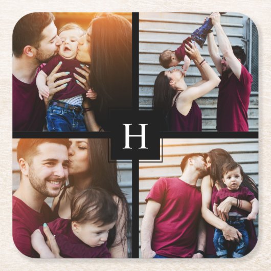 4-Fotocollage en -monogram Kartonnen Onderzetters (Voorkant)