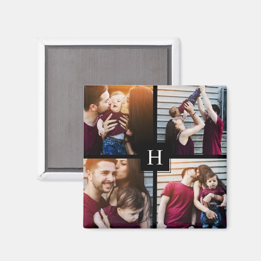 4-Fotocollage en -monogram Magneet (Voorkant / Achterkant)