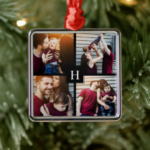 4-Fotocollage en -monogram Metalen Ornament