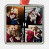 4-Fotocollage en -monogram Metalen Ornament (Voorkant)