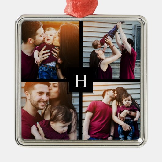 4-Fotocollage en -monogram Metalen Ornament (Voorkant)