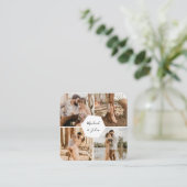 4 Fotocollage fotografie bruiloft RSVP QR Code Informatiekaartje (Staand voorkant)