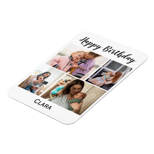 4 Fotocollage gepersonaliseerd script verjaardag Magneet (Linkerzijde)