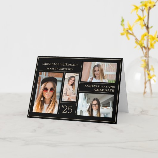 4 Fotocollage Gold Gefeliciteerd Afstuderen Kaart (Gele Bloem)