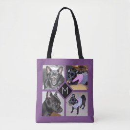 4 Fotocollage | Hond Initiaal Paars Tote Bag