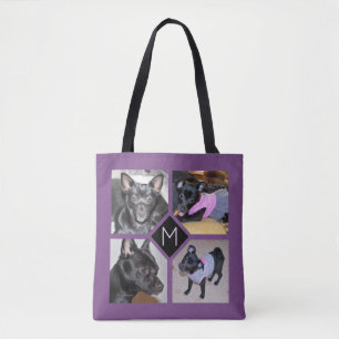 4 Fotocollage   Hond Initiaal Paars Tote Bag