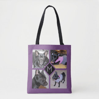 4 Fotocollage | Hond Initiaal Paars Tote Bag