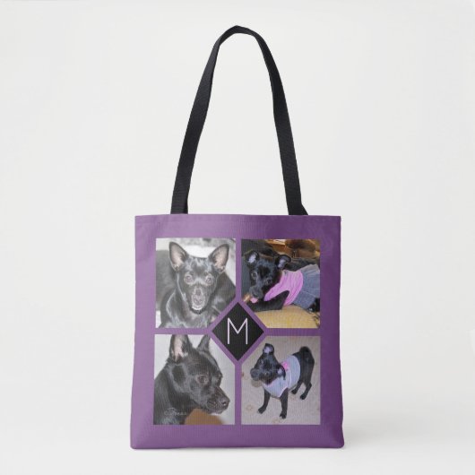 4 Fotocollage | Hond Initiaal Paars Tote Bag (Voorkant)