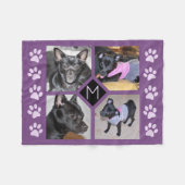 4 Fotocollage | Hond Initiaal Paarse pokken Fleece Deken (Voorkant (Horizontaal))