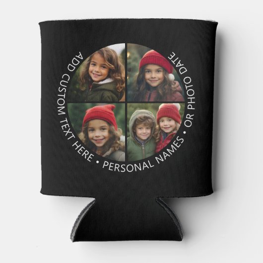 4 Fotocollage met kromming Aangepaste tekst Rond Blikjeskoeler (Voorkant)