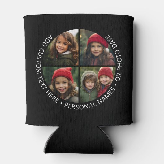 4 Fotocollage met kromming Aangepaste tekst Rond Blikjeskoeler (Achterkant)