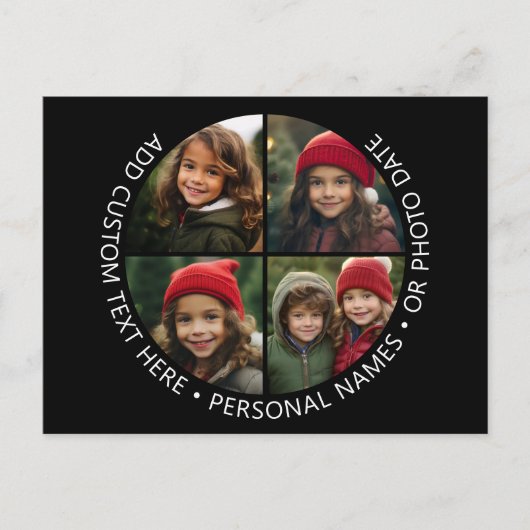 4 Fotocollage met kromming Aangepaste tekst Rond Briefkaart (Voorkant)