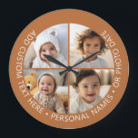 4 Fotocollage met kromming Aangepaste tekst Rond Grote Klok<br><div class="desc">Voeg 4 foto's en tekst toe om een speciale aandenken te maken voor een vriend of een familie-evenement. De rand en achtergrond kunnen worden gewijzigd in het geavanceerde ontwerpgebied. Gebruik je vierkante Instagram foto's voor de beste resultaten! OM DE ACHTERGROND TE WIJZIGEN - klik op het aangepaste of geavanceerde ontwerpgebied...</div>