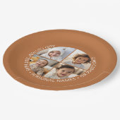 4 Fotocollage met kromming Aangepaste tekst Rond Papieren Bordje (Gekanteld)