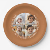 4 Fotocollage met kromming Aangepaste tekst Rond Papieren Bordje (Voorkant)