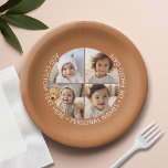 4 Fotocollage met kromming Aangepaste tekst Rond Papieren Bordje<br><div class="desc">Voeg 4 foto's en tekst toe om een speciale aandenken te maken voor een vriend of een familie-evenement. De rand en achtergrond kunnen worden gewijzigd in het geavanceerde ontwerpgebied. Gebruik je vierkante Instagram foto's voor de beste resultaten! OM DE ACHTERGROND TE WIJZIGEN - klik op het aangepaste of geavanceerde ontwerpgebied...</div>