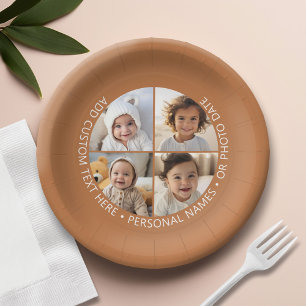 4 Fotocollage met kromming Aangepaste tekst Rond Papieren Bordje
