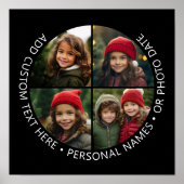 4 Fotocollage met kromming Aangepaste tekst Rond Poster (Voorkant)