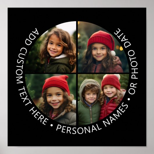 4 Fotocollage met kromming Aangepaste tekst Rond Poster (Voorkant)