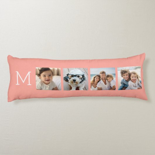 4 Fotocollage met Monogram Initiaal - Koraal Lichaamskussen (Achterkant)
