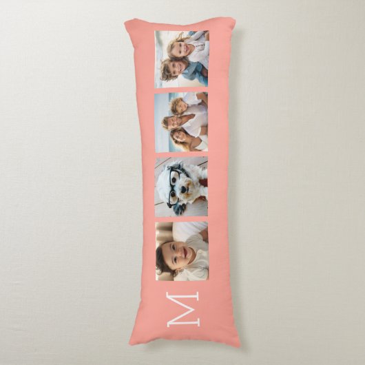 4 Fotocollage met Monogram Initiaal - Koraal Lichaamskussen (Voorkant Verticaal)