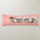 4 Fotocollage met Monogram Initiaal - Koraal Lichaamskussen (Voorkant)