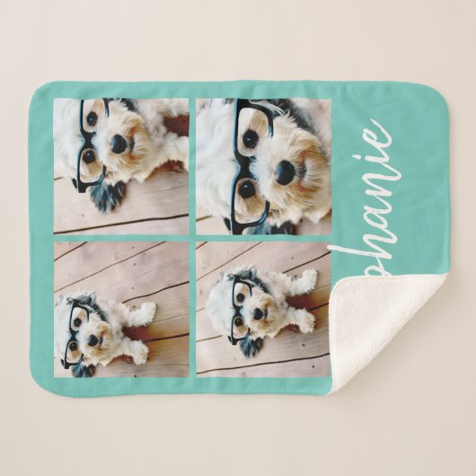 4 Fotocollage Minimale handgeschreven naam Sherpa Deken (Voorkant (horizontaal))