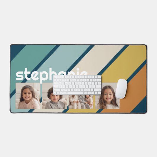 4 Fotocollage Retro Stripe - blauw en goud Bureaumat (Keyboard & Muis)