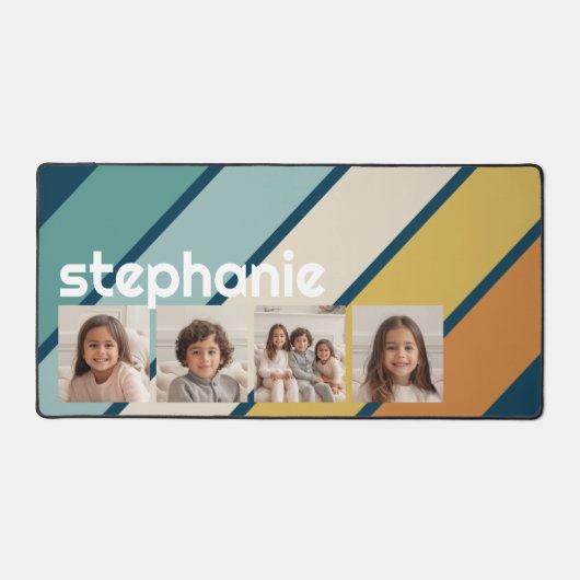 4 Fotocollage Retro Stripe - blauw en goud Bureaumat (Voorkant)