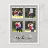 4 Fotocollage Voeg familienaam toe Grijs Briefkaart (Voorkant)