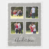 4 Fotocollage Voeg familienaam toe Grijs Groot Fleece Deken (Voorkant)