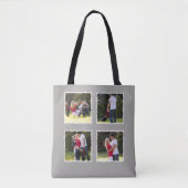 4 Fotocollage Voeg familienaam toe Grijs Tote Bag (Voorkant)