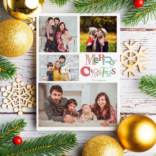 4 Fotocollage Vrolijke Kersttypografie Feestdagenkaart