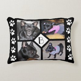 4 Fotocollage | Zwart Initiaal van honden Accent Kussen